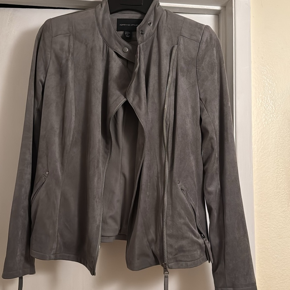 Adrienne Vittadini Gray Faux Suede Biker Jacket